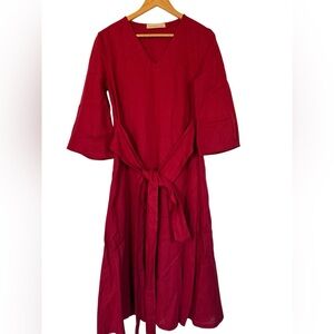 Linen handmade studio red midi linen dress